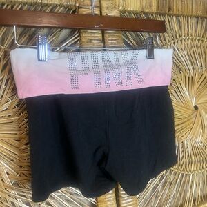 Y2K Pink Victoria's Secret 2013 Studded foldover black yoga shorts